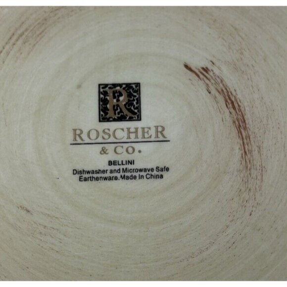 Roscher & Co BELLINI CREAM Embossed Rope Ring Earthenware  Dinner Plates Set 4 - Picture 10 of 16